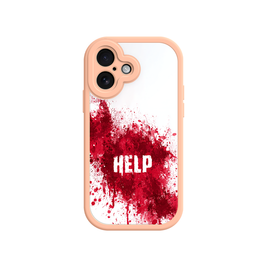 Scary phone case with “HELP” message in bold white