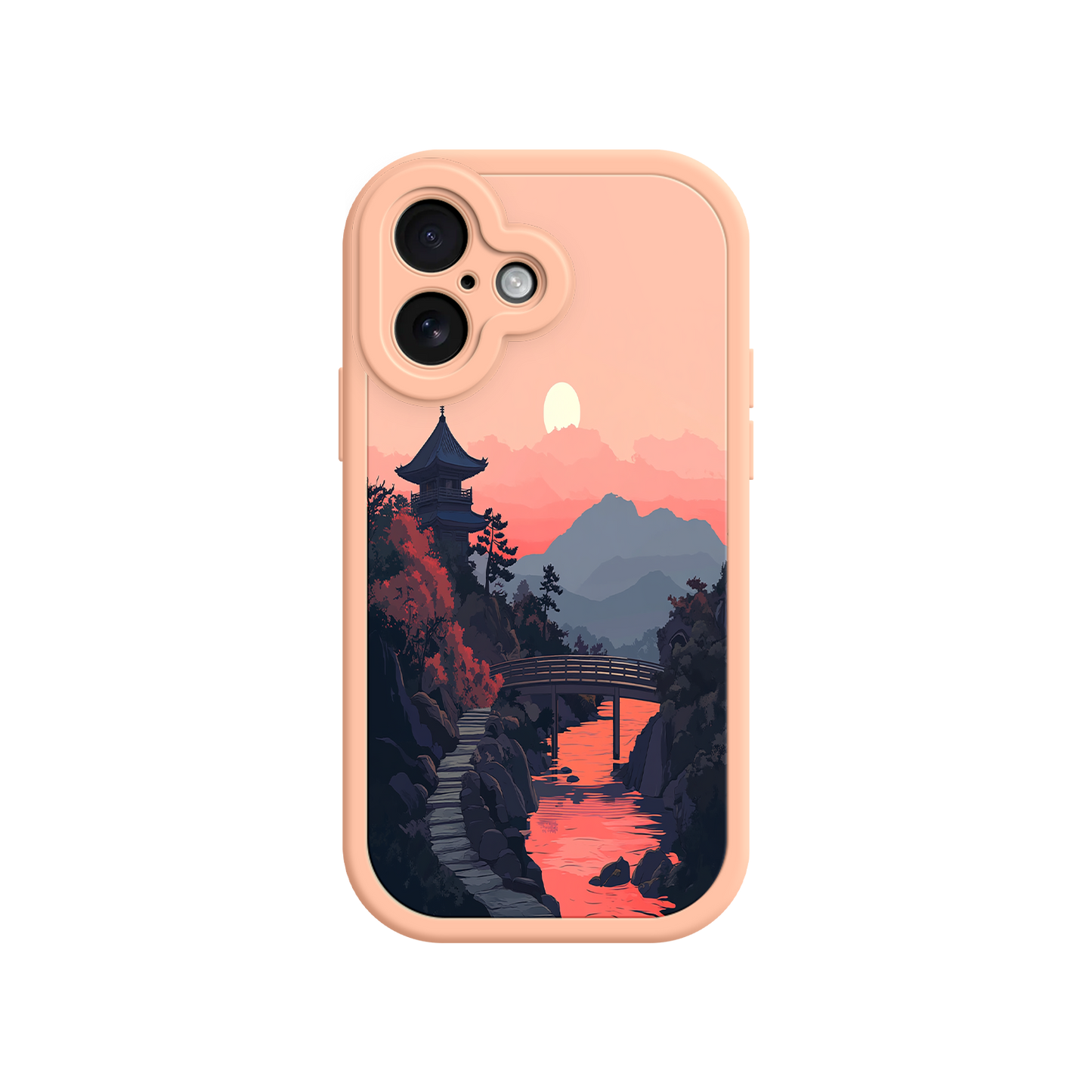 #MC0006 Factory Wholesale Japanese Sunset Landscape Phone Case – Scenic Pagoda Design for iPhone