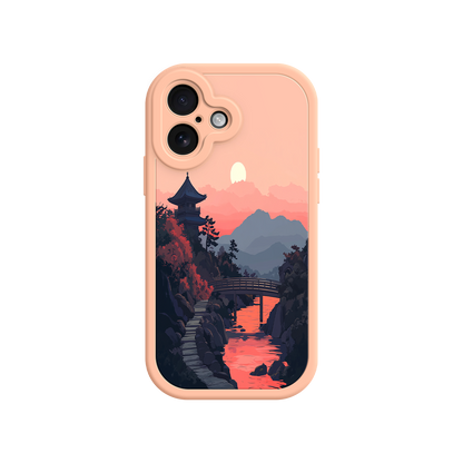 #MC0006 Factory Wholesale Japanese Sunset Landscape Phone Case – Scenic Pagoda Design for iPhone