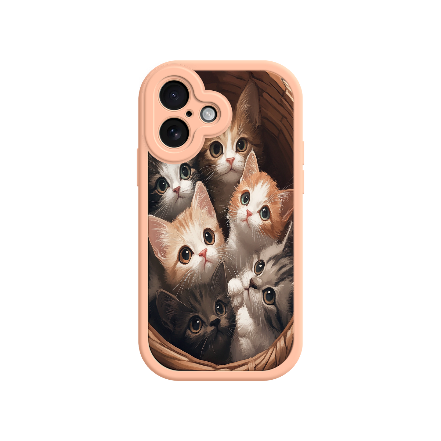 Cozy phone case with kittens nestled together