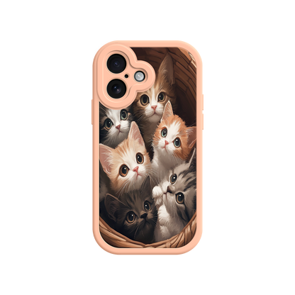 Cozy phone case with kittens nestled together