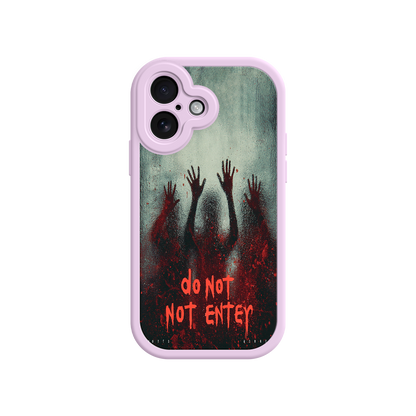 Scary phone case with foggy background and red text