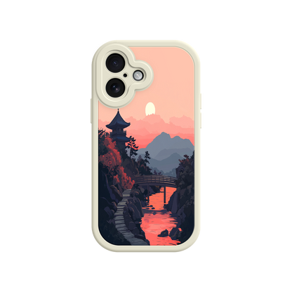 #MC0006 Factory Wholesale Japanese Sunset Landscape Phone Case – Scenic Pagoda Design for iPhone