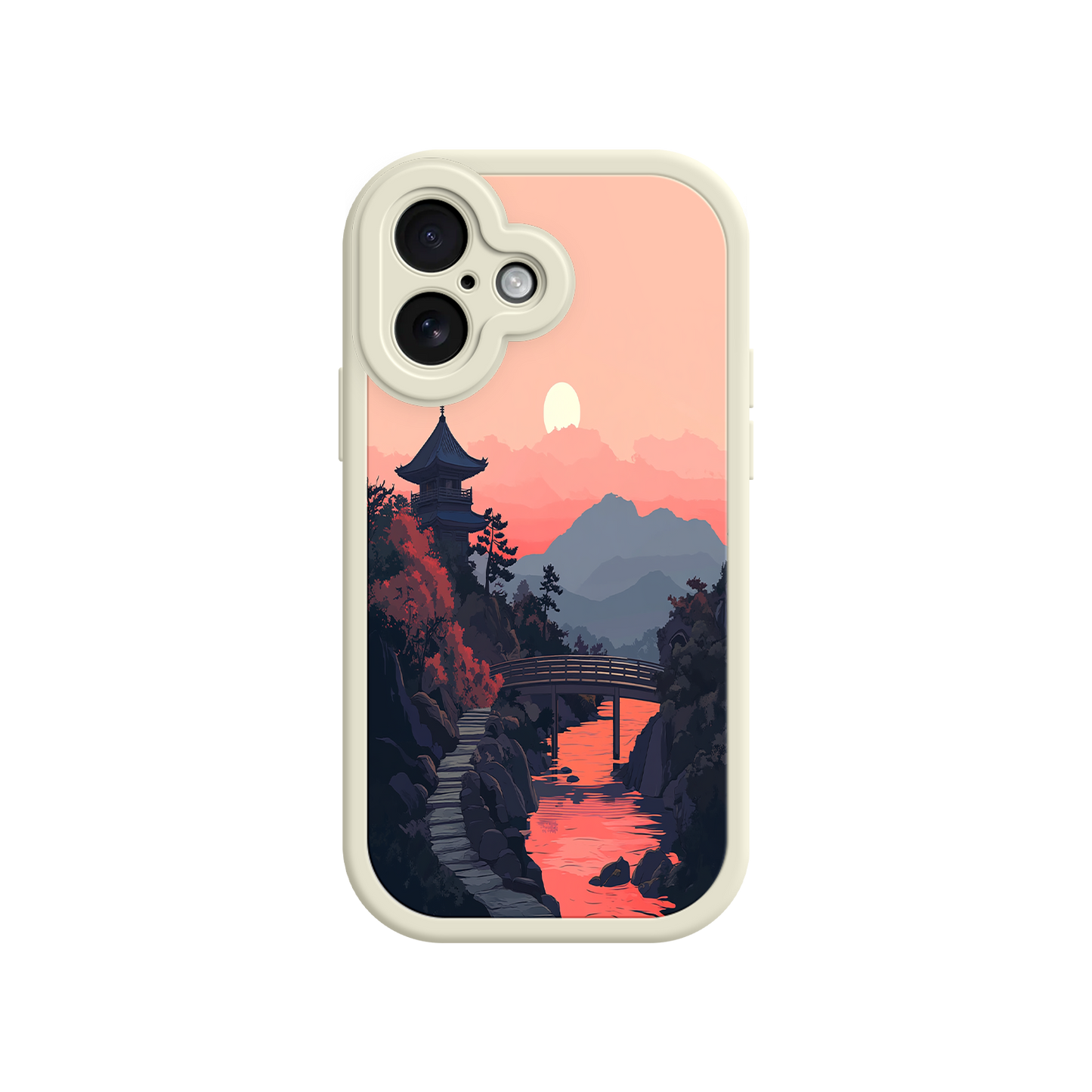 #MC0006 Factory Wholesale Japanese Sunset Landscape Phone Case – Scenic Pagoda Design for iPhone
