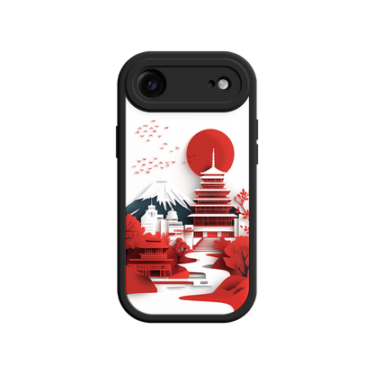 #MC0005 Factory Wholesale Japanese Pagoda & Mount Fuji Phone Case – Minimalist Red Sun Design for iPhone & Android