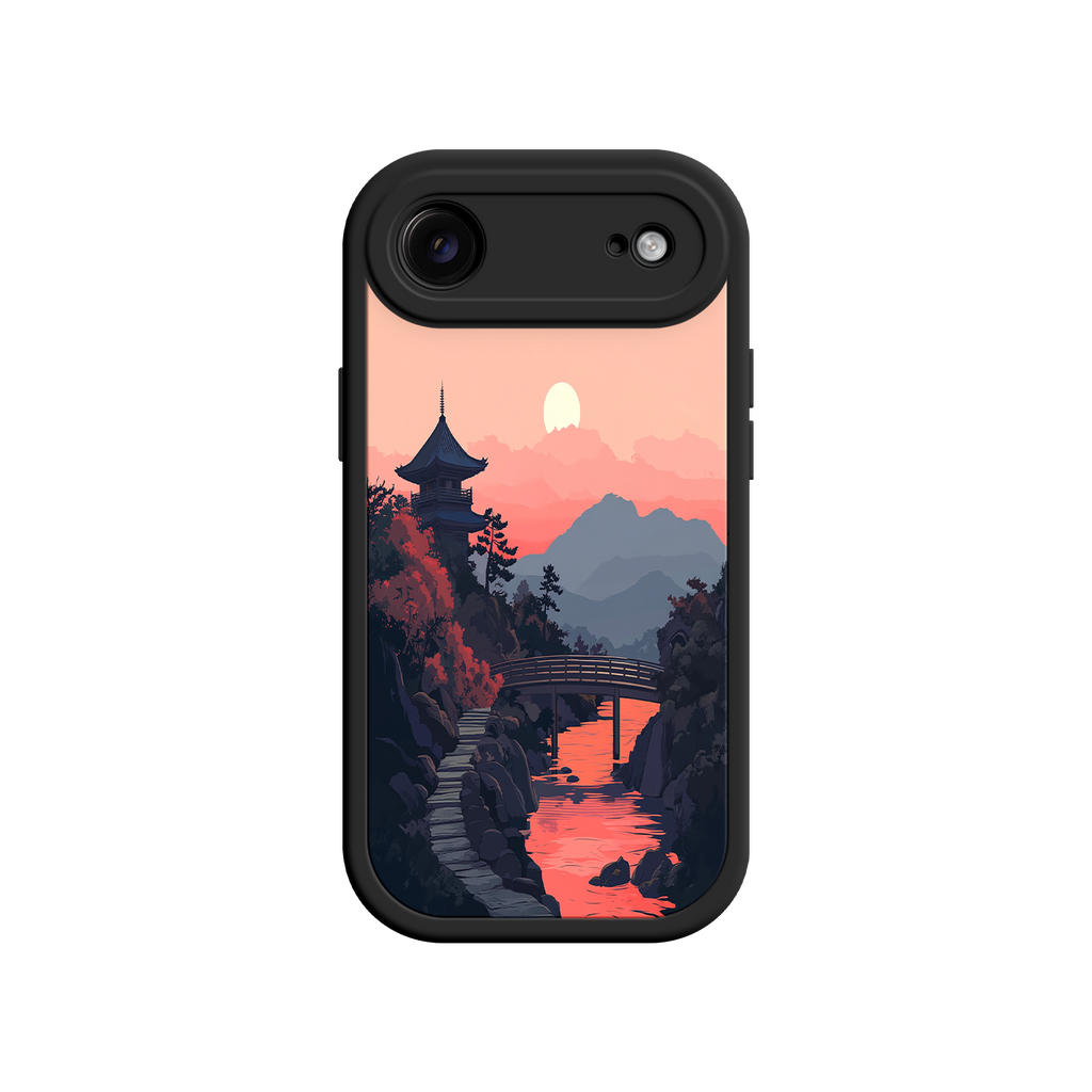 Japanese Sunset Landscape Phone Case – Scenic Pagoda Design for iPhone