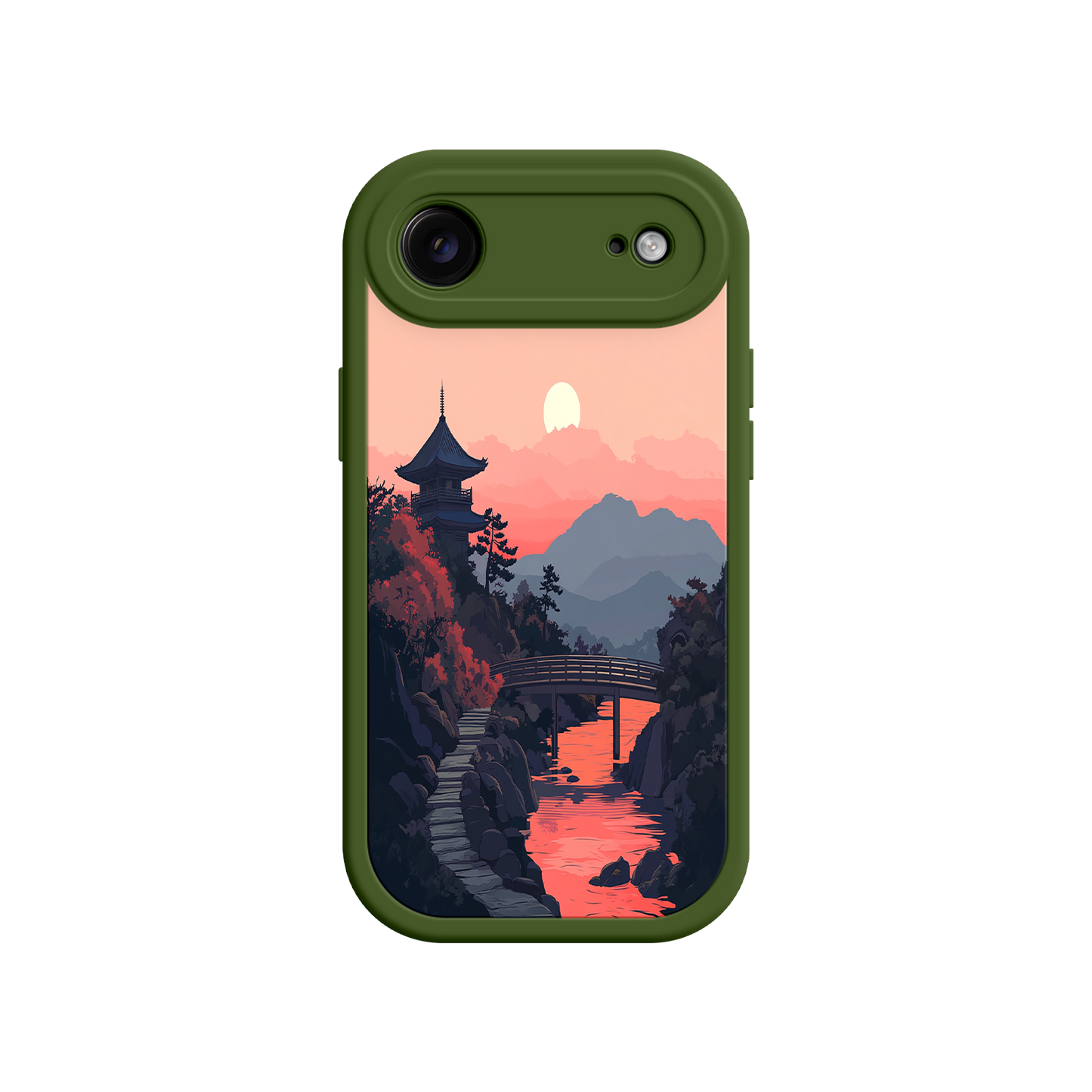 #MC0006 Factory Wholesale Japanese Sunset Landscape Phone Case – Scenic Pagoda Design for iPhone