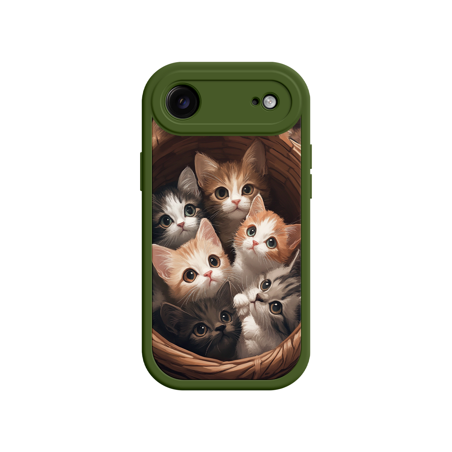 Cute phone case with kittens in a woven basket