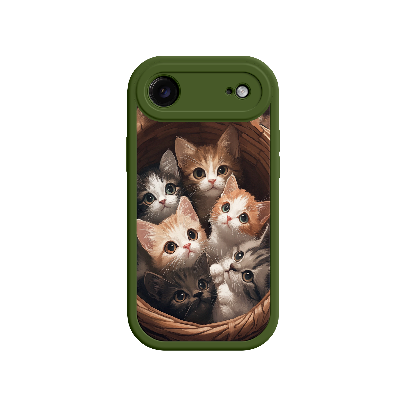 Cute phone case with kittens in a woven basket