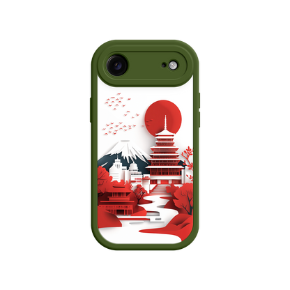 #MC0005 Factory Wholesale Japanese Pagoda & Mount Fuji Phone Case – Minimalist Red Sun Design for iPhone & Android