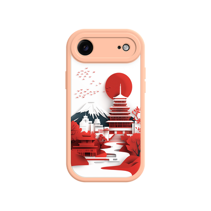 #MC0005 Factory Wholesale Japanese Pagoda & Mount Fuji Phone Case – Minimalist Red Sun Design for iPhone & Android