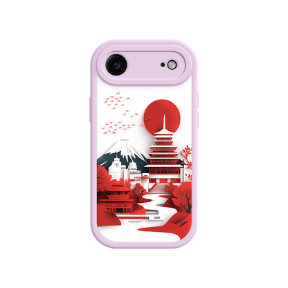 #MC0005 Factory Wholesale Japanese Pagoda & Mount Fuji Phone Case – Minimalist Red Sun Design for iPhone & Android