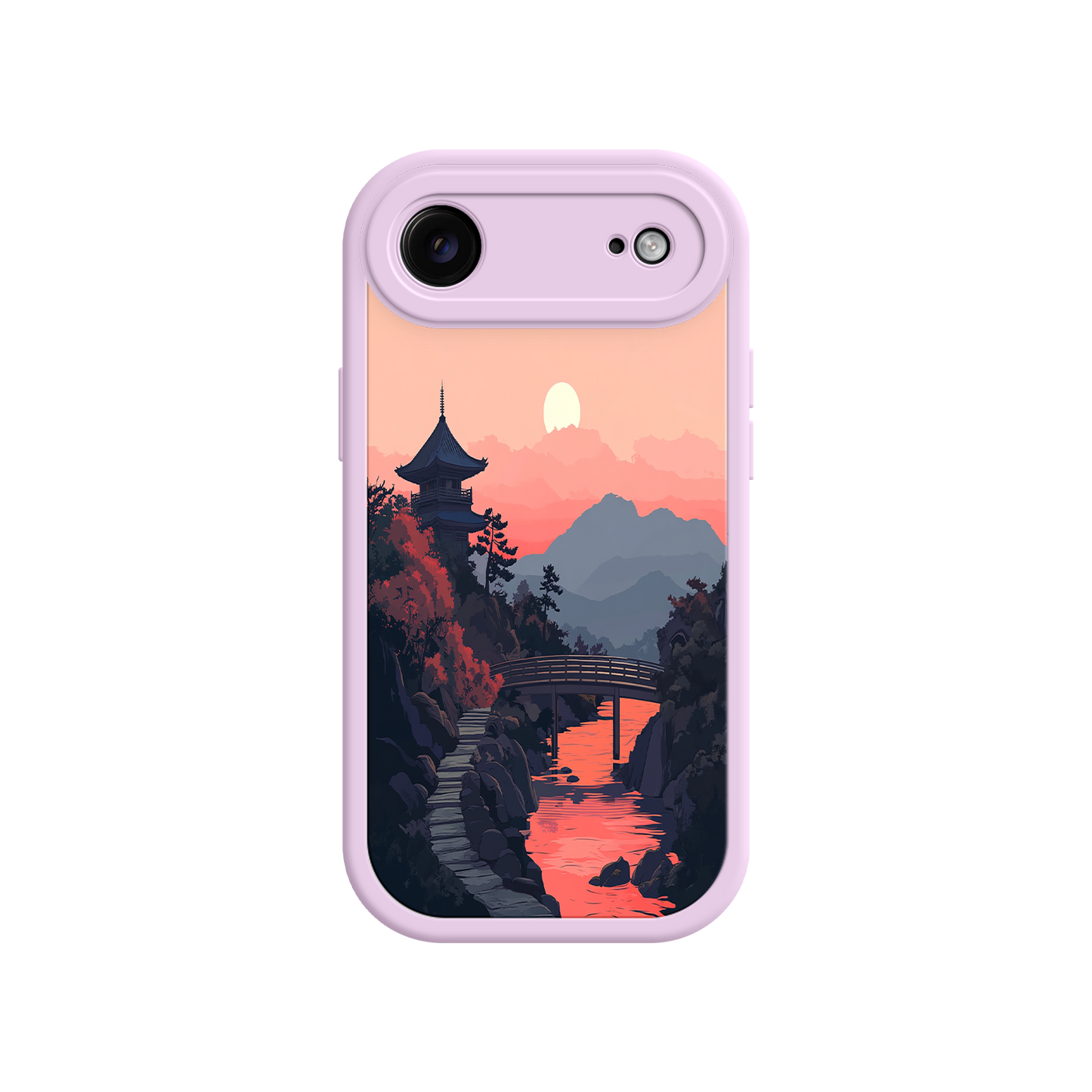 #MC0006 Factory Wholesale Japanese Sunset Landscape Phone Case – Scenic Pagoda Design for iPhone
