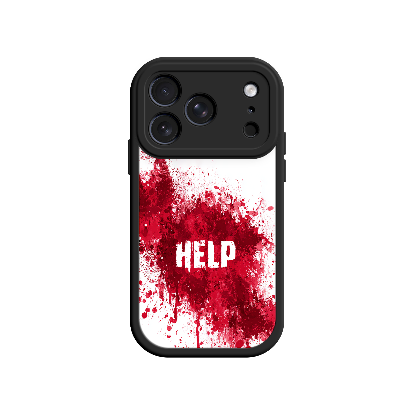 Horror-themed phone case with red blood splatter and “HELP” text