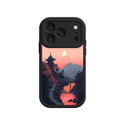 #MC0006 Factory Wholesale Japanese Sunset Landscape Phone Case – Scenic Pagoda Design for iPhone