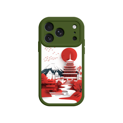 #MC0005 Factory Wholesale Japanese Pagoda & Mount Fuji Phone Case – Minimalist Red Sun Design for iPhone & Android