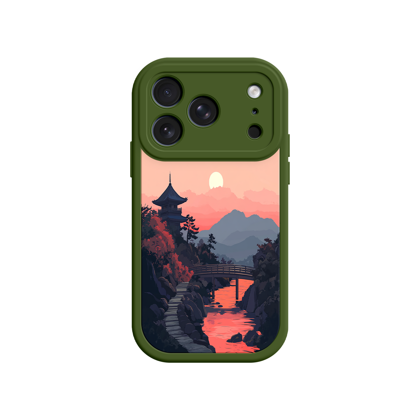 #MC0006 Factory Wholesale Japanese Sunset Landscape Phone Case – Scenic Pagoda Design for iPhone