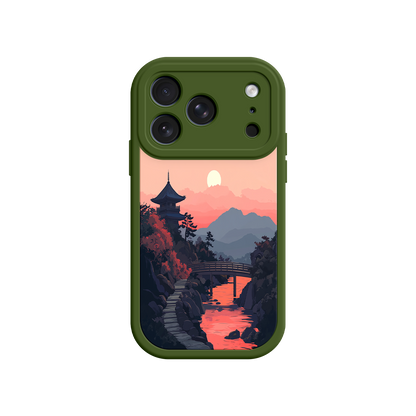 #MC0006 Factory Wholesale Japanese Sunset Landscape Phone Case – Scenic Pagoda Design for iPhone