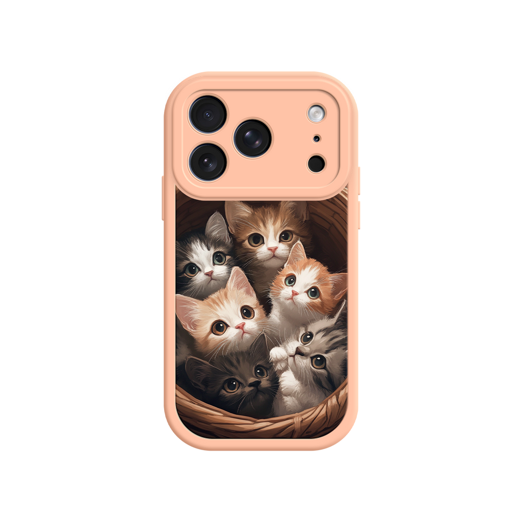 Cat-themed iPhone case with woven basket design