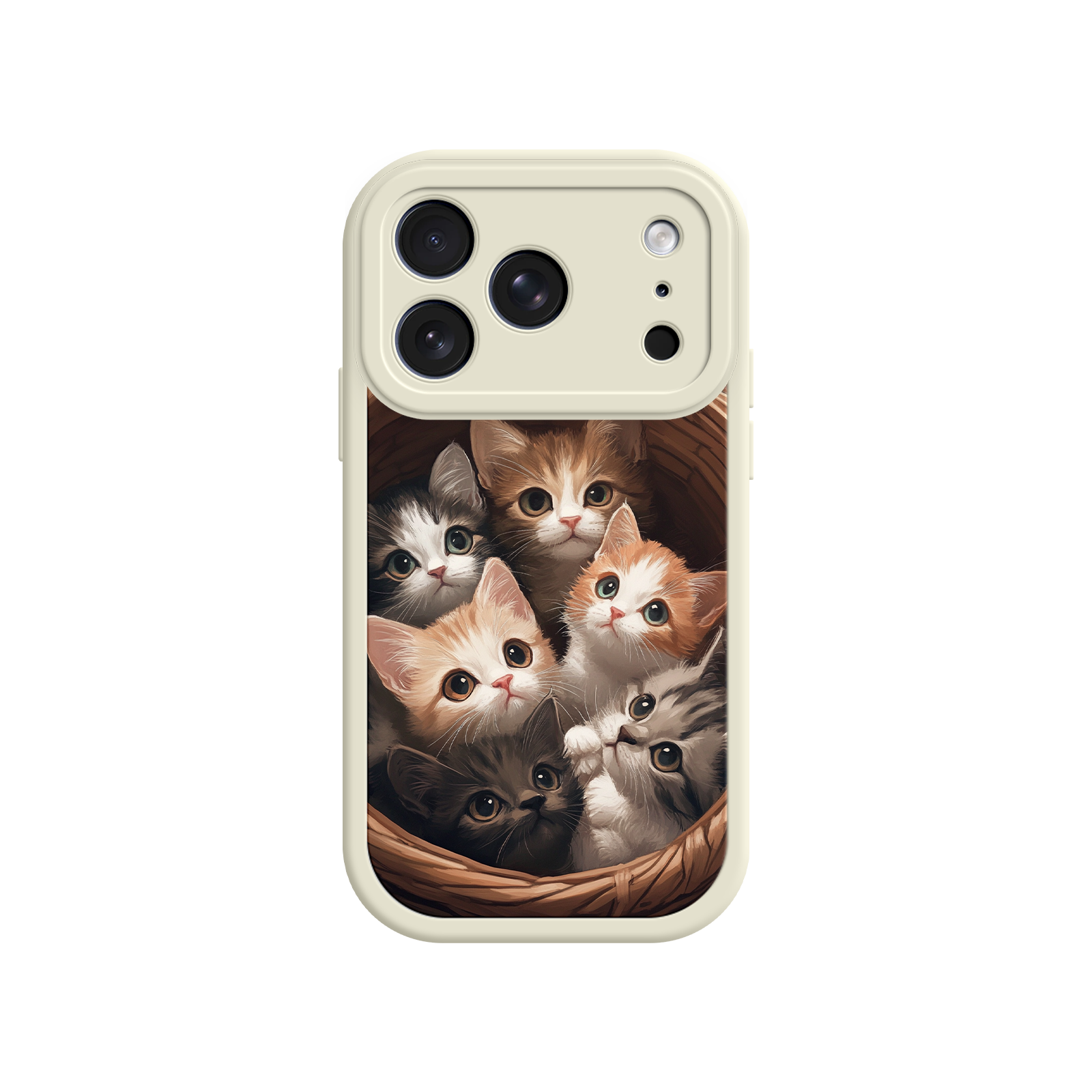 Cat basket phone case with expressive kitten faces
