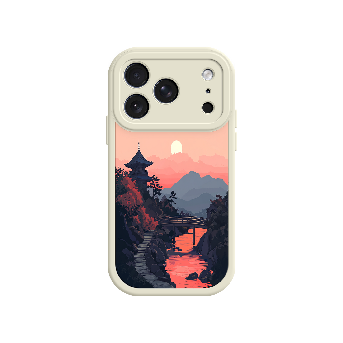 #MC0006 Factory Wholesale Japanese Sunset Landscape Phone Case – Scenic Pagoda Design for iPhone