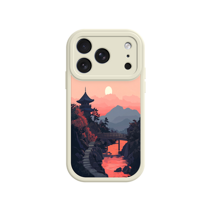 #MC0006 Factory Wholesale Japanese Sunset Landscape Phone Case – Scenic Pagoda Design for iPhone