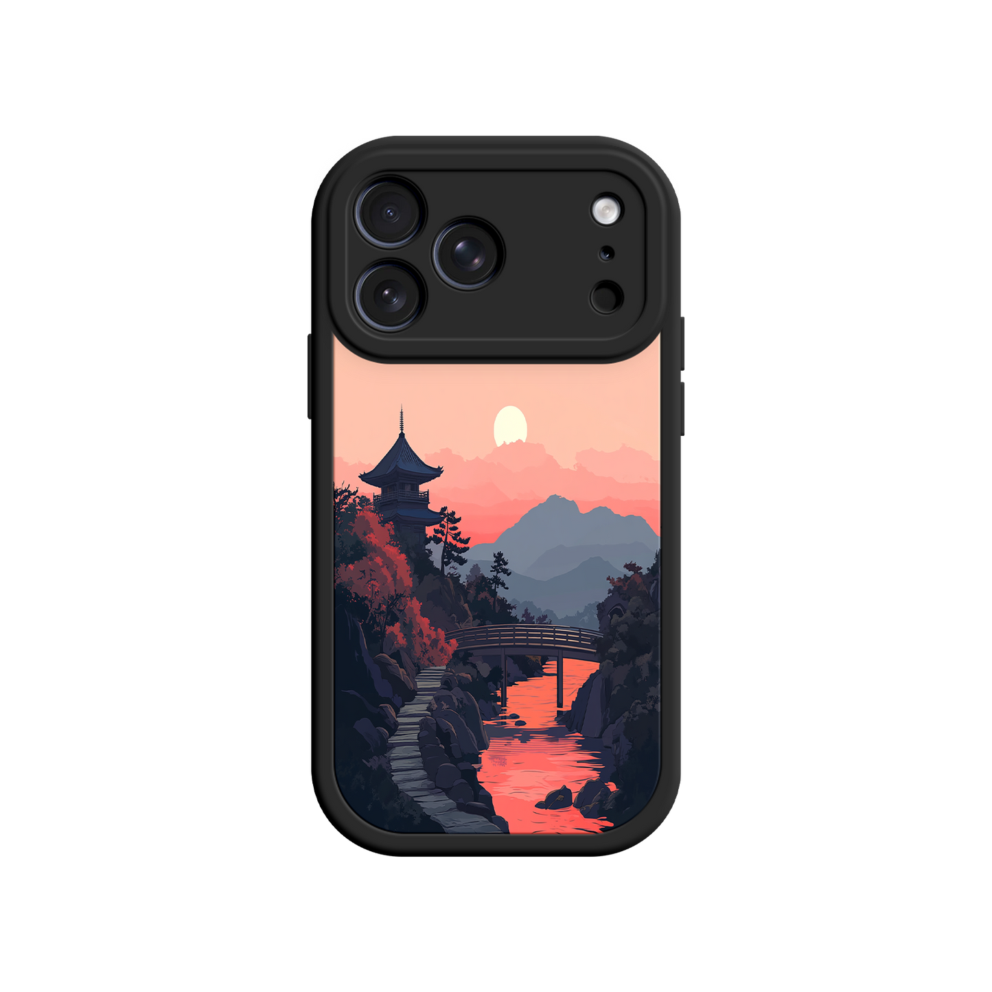 #MC0006 Factory Wholesale Japanese Sunset Landscape Phone Case – Scenic Pagoda Design for iPhone