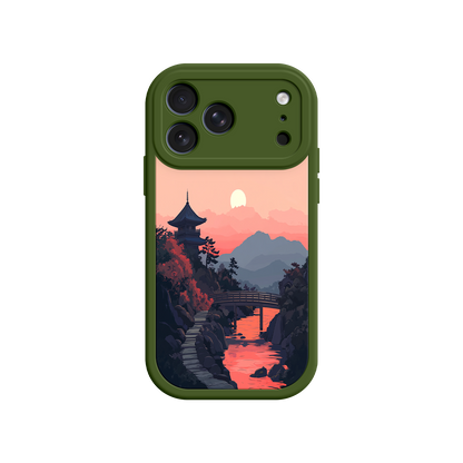 #MC0006 Factory Wholesale Japanese Sunset Landscape Phone Case – Scenic Pagoda Design for iPhone