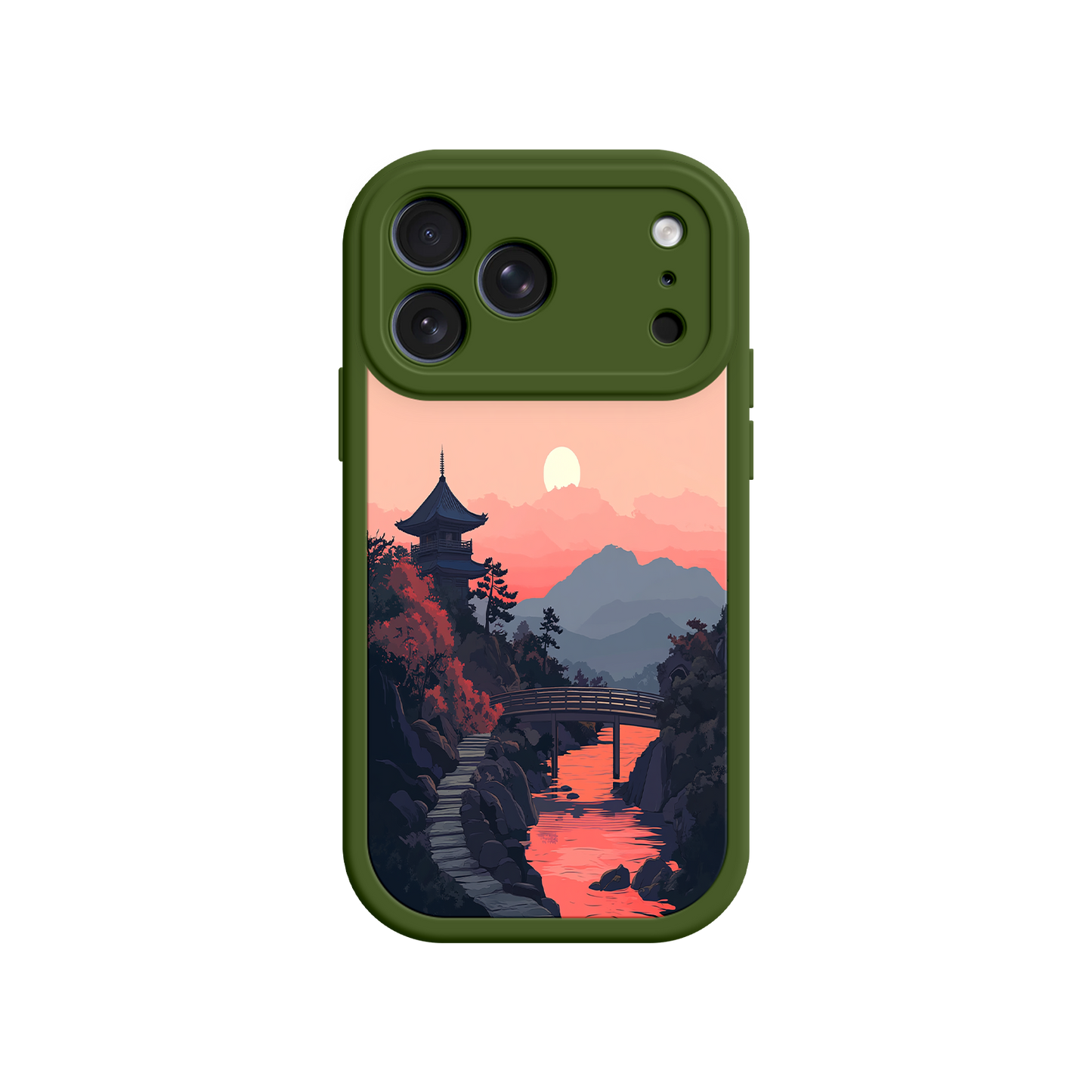 #MC0006 Factory Wholesale Japanese Sunset Landscape Phone Case – Scenic Pagoda Design for iPhone