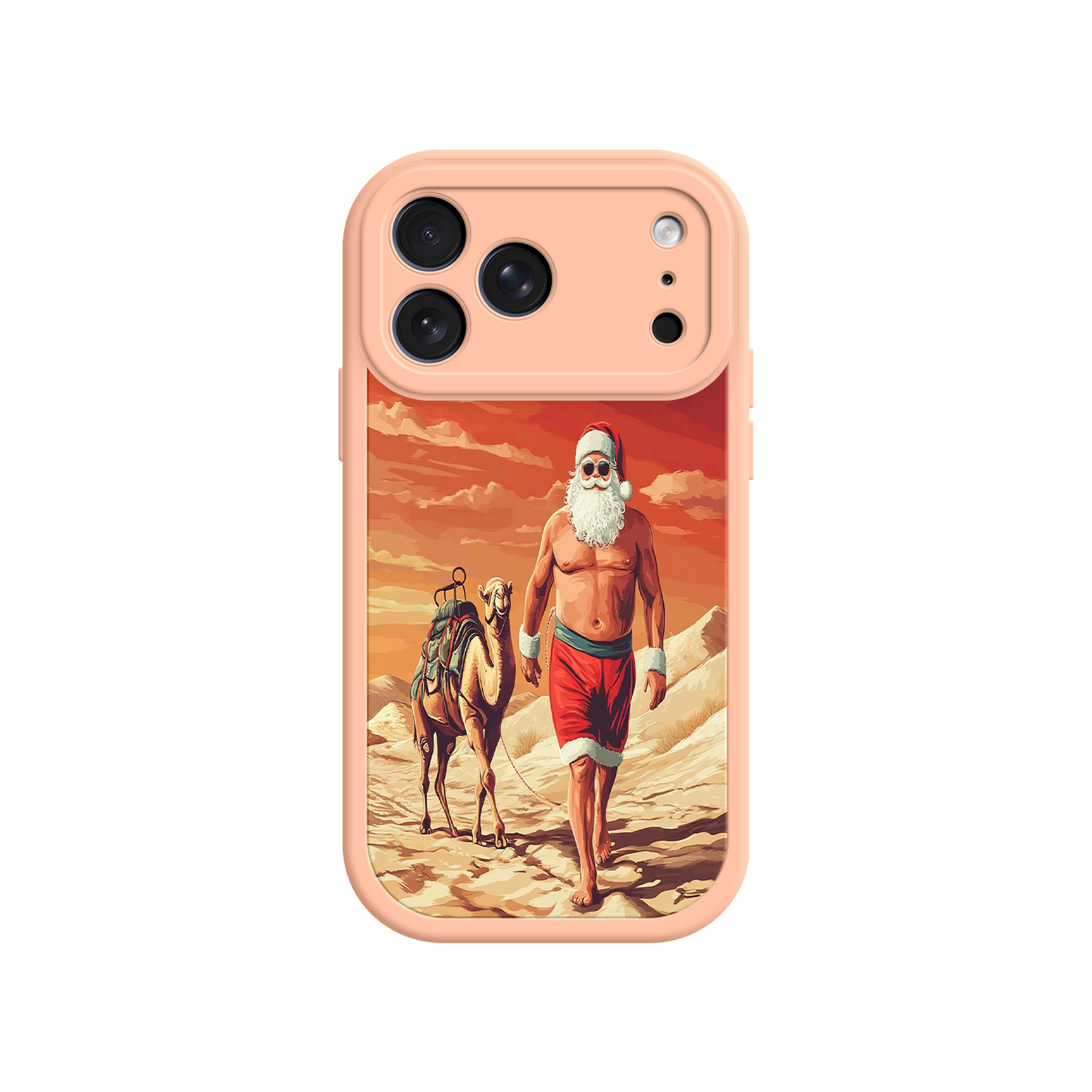 #MC0028 Factory Wholesale Desert Santa iPhone 17 Case – Funny Christmas Design, Muscular Santa & Camel, Holiday Heat Vibes