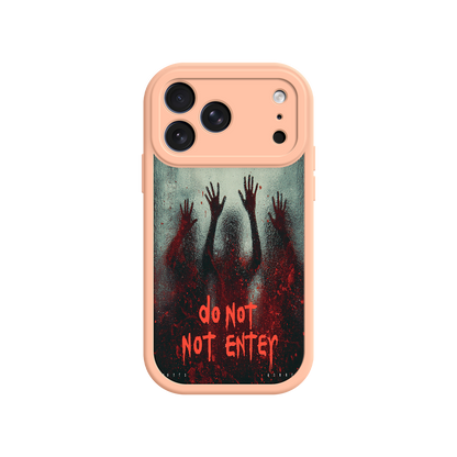 Edgy phone case with bold red warning text