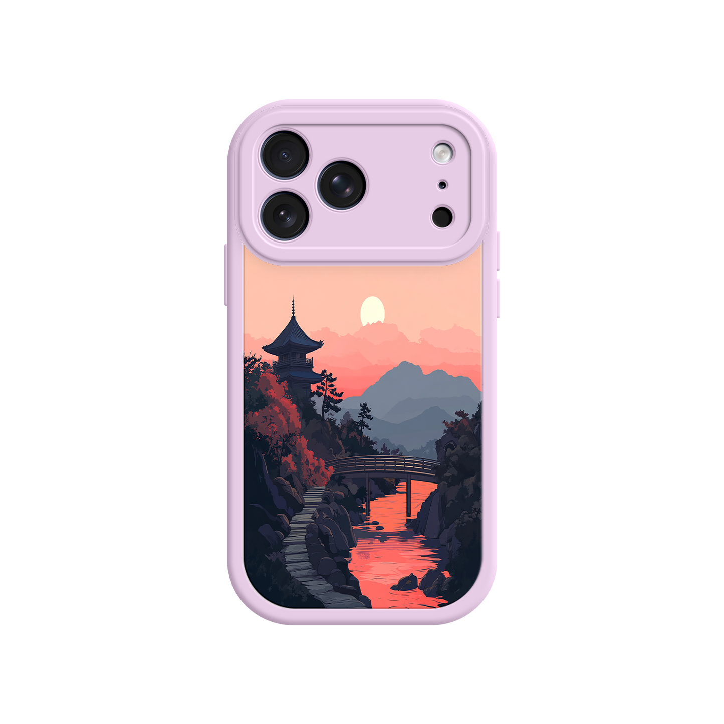 #MC0006 Factory Wholesale Japanese Sunset Landscape Phone Case – Scenic Pagoda Design for iPhone
