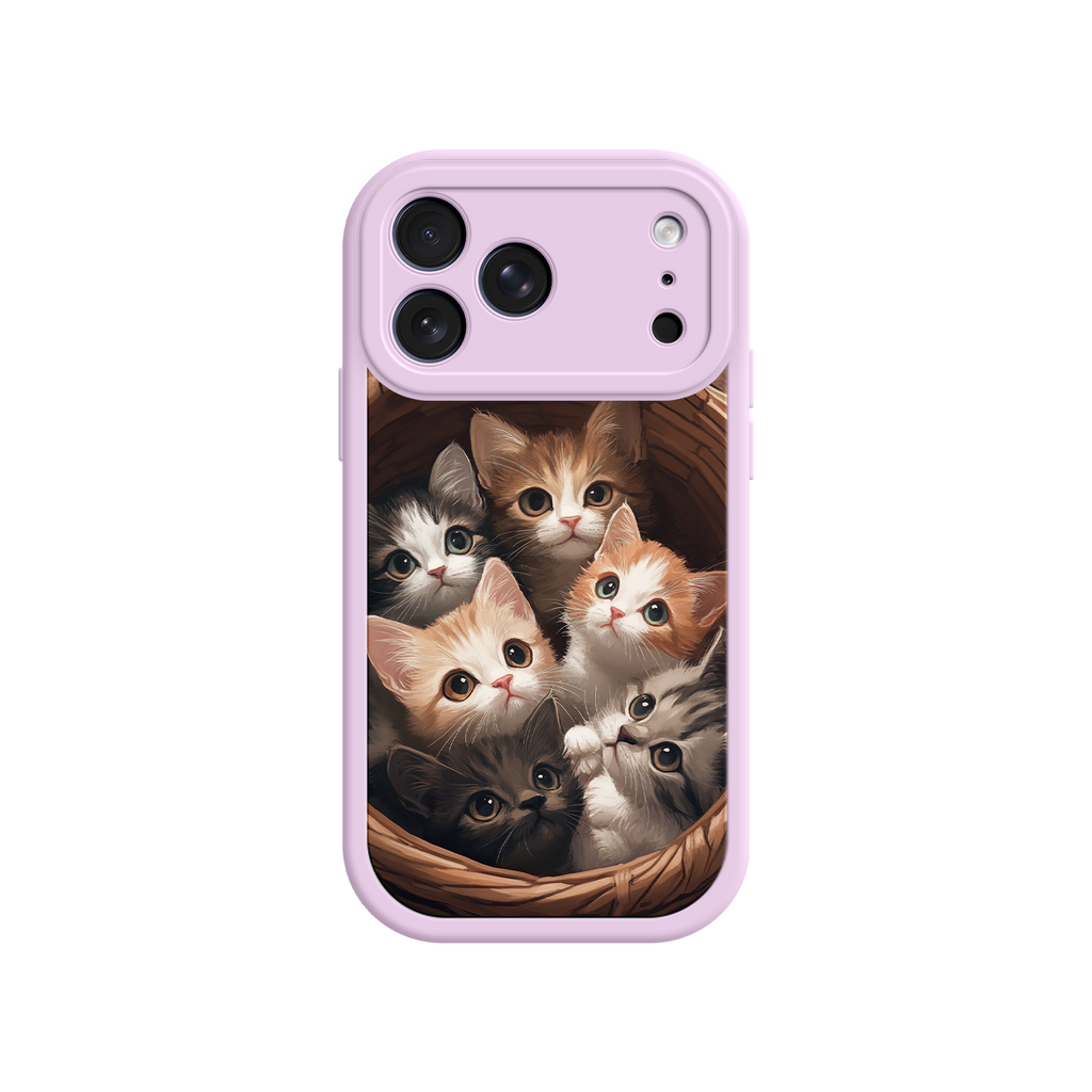 Cute cat phone case with basket of kittens
