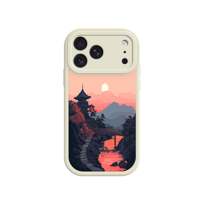 #MC0006 Factory Wholesale Japanese Sunset Landscape Phone Case – Scenic Pagoda Design for iPhone