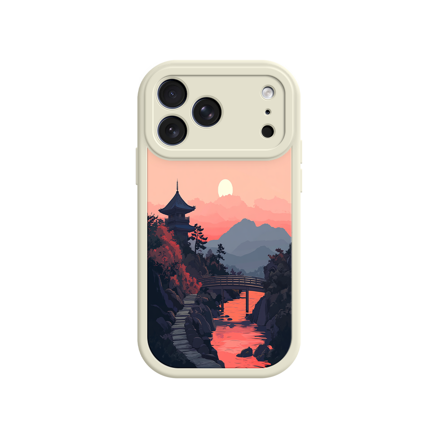 #MC0006 Factory Wholesale Japanese Sunset Landscape Phone Case – Scenic Pagoda Design for iPhone