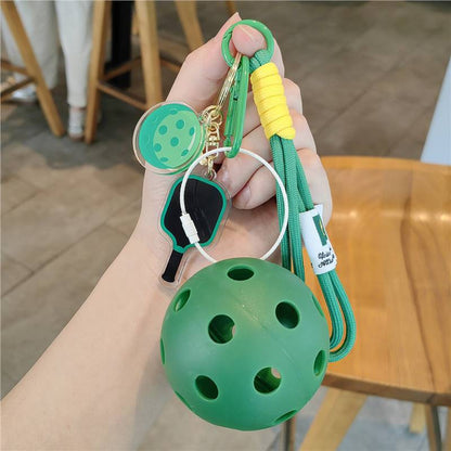 #C00011 Pickleball Keychain Charm Set – Mini Paddle, Ball & Wrist Strap Accessory for Players & Sports Lovers
