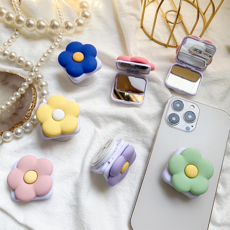 Flower Makeup Mirror PopSockets Portable Airbag Glitter phone PopGrip, adjustable cellphone stand, retractable smartphone holder, phone mount support, Folding Kickstand, handheld accessories