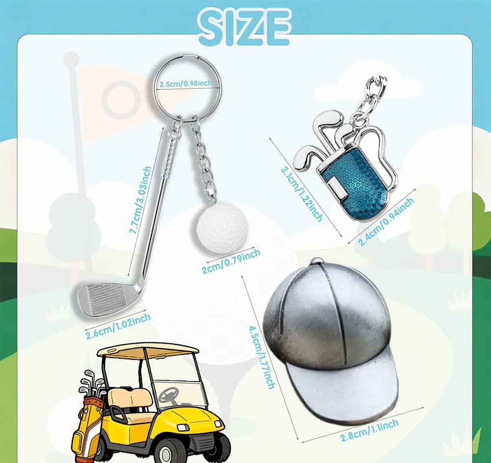 #C00004 Golf Keychain Charm Set – Mini Golf Club, Ball, Bag & Cap Accessory Gift for Golf Lovers