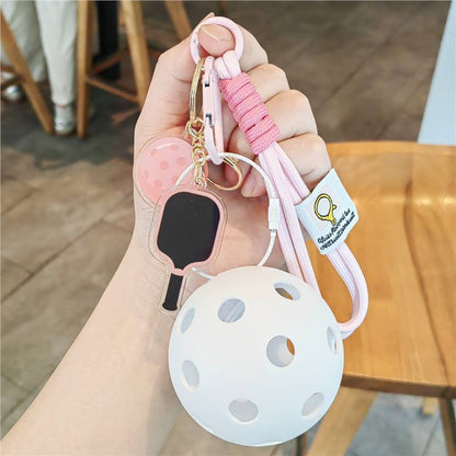 #C00011 Pickleball Keychain Charm Set – Mini Paddle, Ball & Wrist Strap Accessory for Players & Sports Lovers