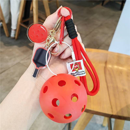 #C00011 Pickleball Keychain Charm Set – Mini Paddle, Ball & Wrist Strap Accessory for Players & Sports Lovers