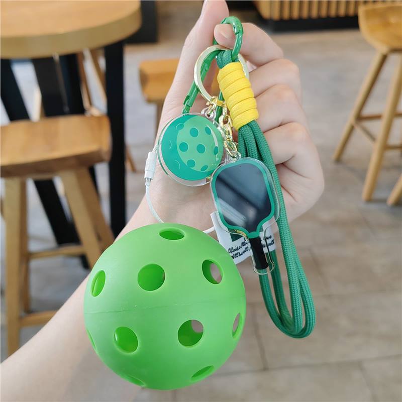 #C00011 Pickleball Keychain Charm Set – Mini Paddle, Ball & Wrist Strap Accessory for Players & Sports Lovers