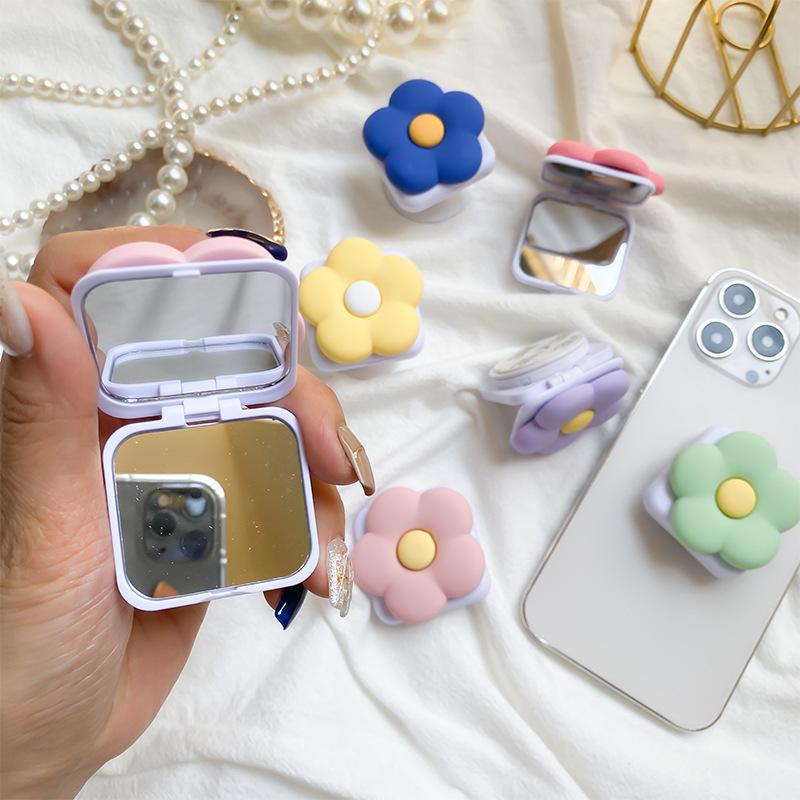 Flower Makeup Mirror PopSockets Portable Airbag Glitter phone PopGrip, adjustable cellphone stand, retractable smartphone holder, phone mount support, Folding Kickstand, handheld accessories