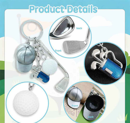 #C00004 Golf Keychain Charm Set – Mini Golf Club, Ball, Bag & Cap Accessory Gift for Golf Lovers