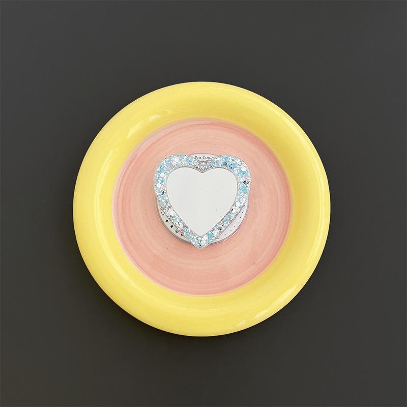 #S0026 Factory Wholesale Magnetic Makeup Mirror Heart PopSockets Glitter phone PopGrip, adjustable cellphone stand, retractable smartphone holder, phone mount support, Folding Kickstand, handheld accessories