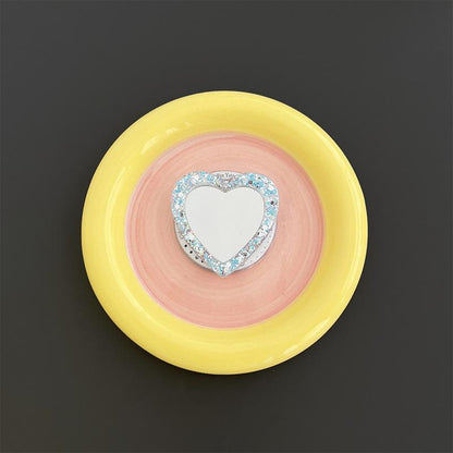 #S0026 Factory Wholesale Magnetic Makeup Mirror Heart PopSockets Glitter phone PopGrip, adjustable cellphone stand, retractable smartphone holder, phone mount support, Folding Kickstand, handheld accessories