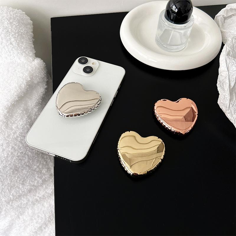 Electroplated Heart PopSockets phone PopGrip, Desktop Bracket, adjustable cellphone stand, retractable smartphone holder, phone mount, Folding Kickstand, handheld accessories
