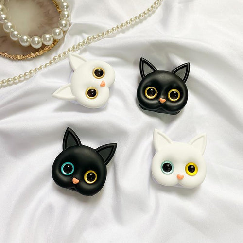 3D Cat Makeup Mirror PopSockets Glitter phone PopGrip, adjustable cellphone stand, retractable smartphone holder, phone mount support, Folding Kickstand, handheld accessories