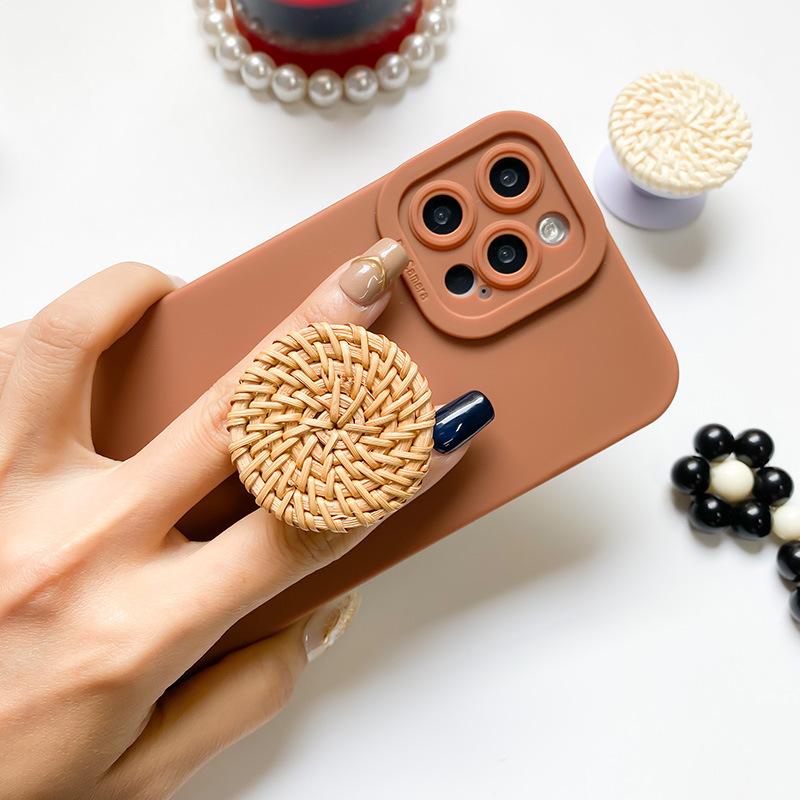 Retro Rattan phone PopGrip, Portable Desktop Bracket, adjustable cellphone stand, retractable smartphone holder, phone mount support, Folding Kickstand, handheld accessories