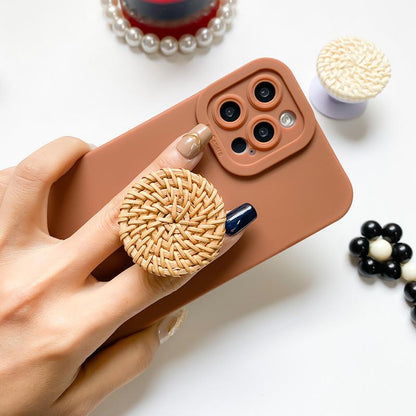 #S0004 Factory Wholesale Retro Rattan phone PopGrip, Portable Desktop Bracket, adjustable cellphone stand, retractable smartphone holder, phone mount support, Folding Kickstand, handheld accessories