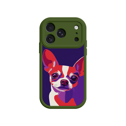 Modern pop art dog case with expressive eyes